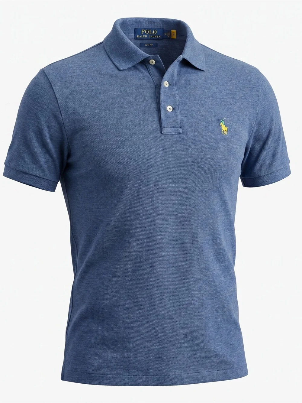 Ralph Lauren Men's Heathered Blue Polo with Yellow Logo